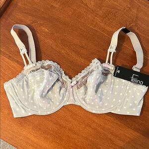 Felina Light Gray Polka Dot Lace Bra